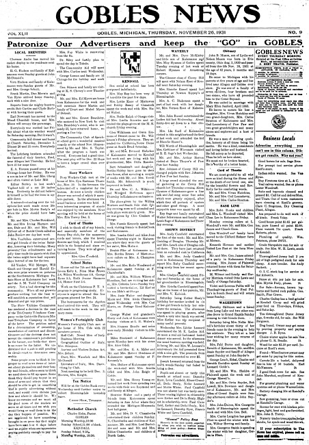 Gobles news. Vol. 42 no. 9 (1931 November 26)