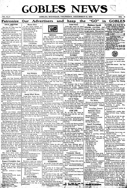 Gobles news. Vol. 42 no. 11 (1931 December 10)