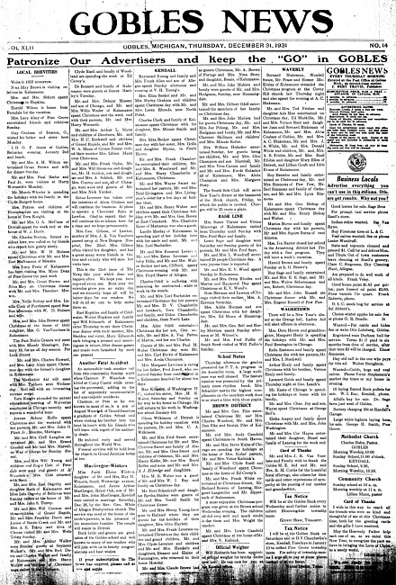 Gobles news. Vol. 42 no. 14 (1931 December 31)