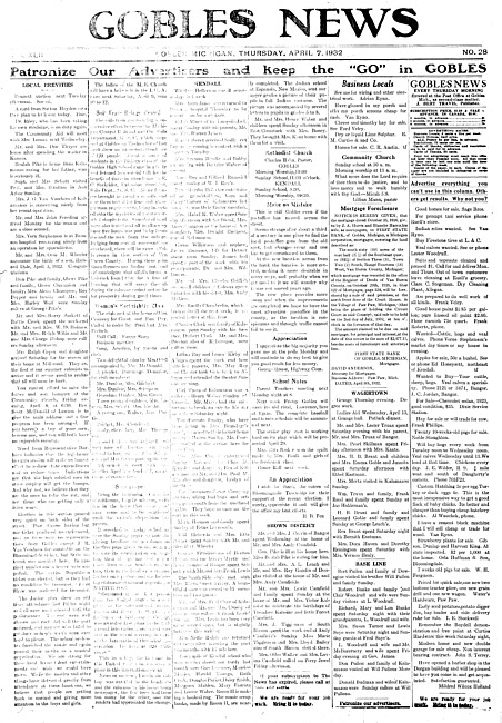 Gobles news. Vol. 42 no. 28 (1932 April 7)