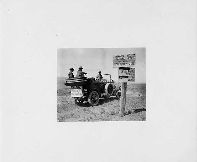 1912 Packard 6 touring car on prairie during promotional trip from Pennsylvania to Wyoming