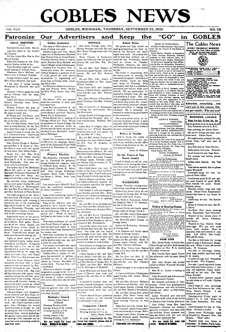 Gobles news. Vol. 42 no. 52 (1932 September 22)