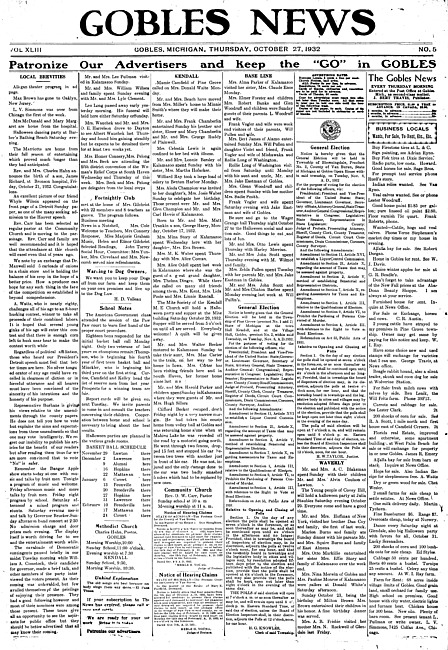 Gobles news. Vol. 43 no. 5 (1932 October 27)
