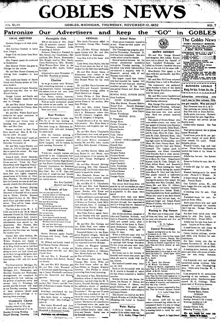 Gobles news. Vol. 43 no. 7 (1932 November 10)