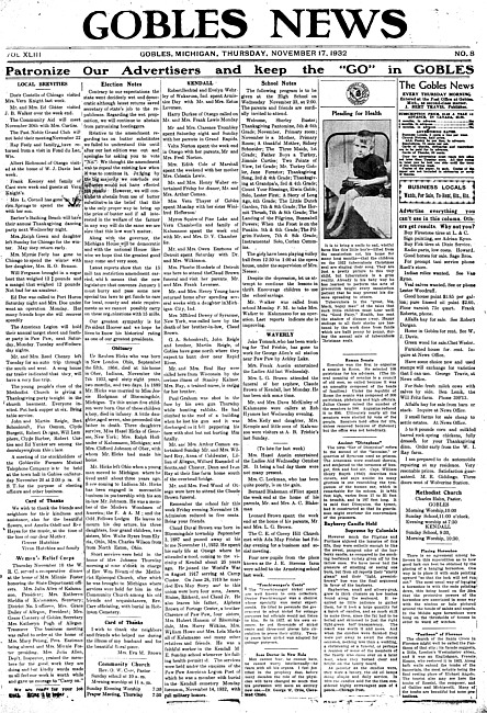 Gobles news. Vol. 43 no. 8 (1932 November 17)