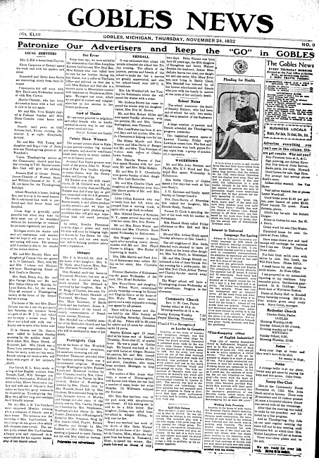 Gobles news. Vol. 43 no. 9 (1932 November 24)