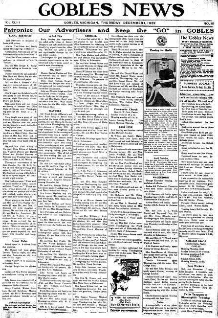 Gobles news. Vol. 43 no. 10 (1932 December 1)