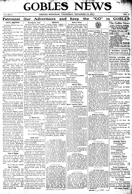 Gobles news. Vol. 43 no. 11 (1932 December 8)