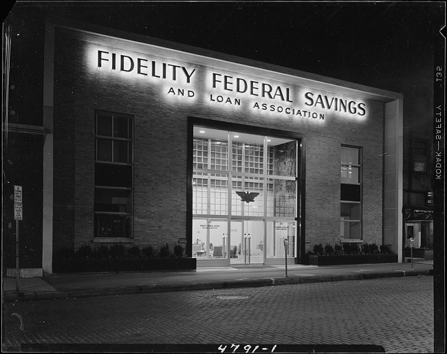 Fidelity Federal Savings building at night