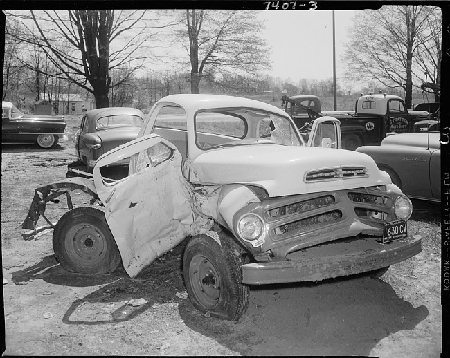 Smashed pickup truck