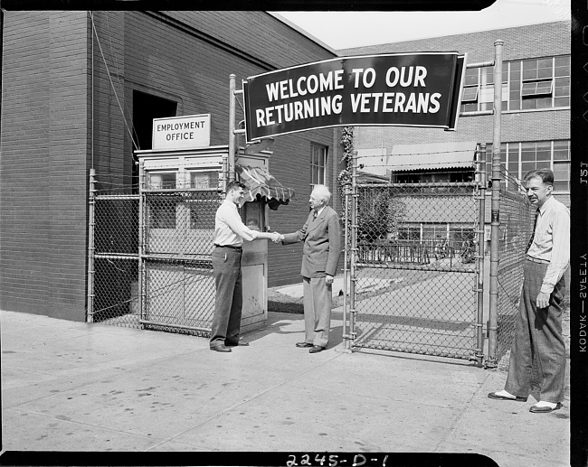 Shaking hands with a returning veteran