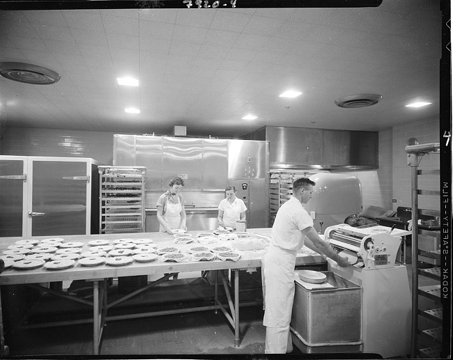 Bakery scene, preparing pies