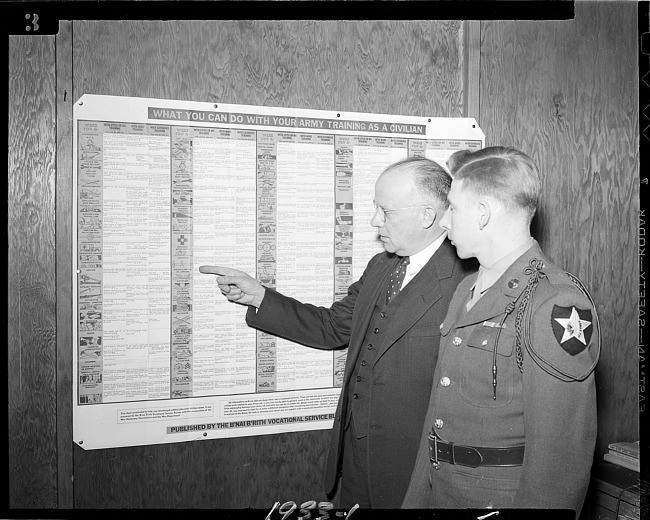 Soldier and administrator looking at a diagram