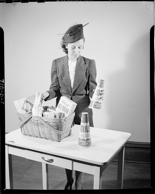 Model with basket of groceries