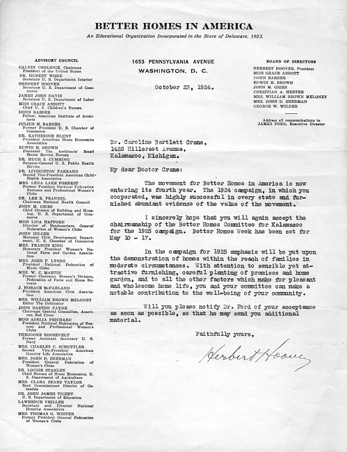 Letter from Herbert Hoover, document