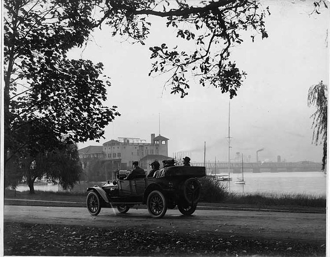 1914 Packard 2-38 salon touring car, Detroit Boat Club in background