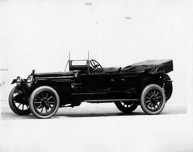 1914 Packard 48 phaeton, five-sixth front view, left side, top folded