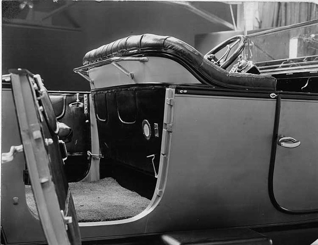 1914 Packard 2-38 touring car, rear interior detail, right rear door open