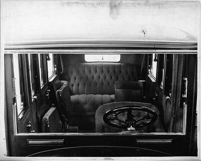 1914 Packard 2-38 salon limousine, front view of interior through windshield