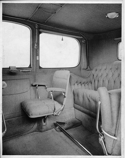 1914 Packard 48 limousine, left side view of rear interior