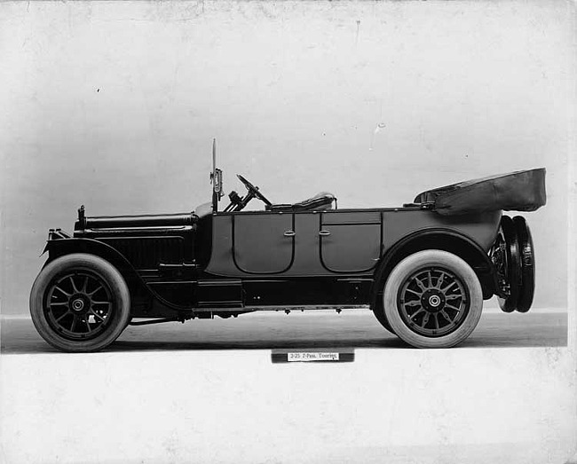 1917 Packard two-toned touring car, left side, top lowered