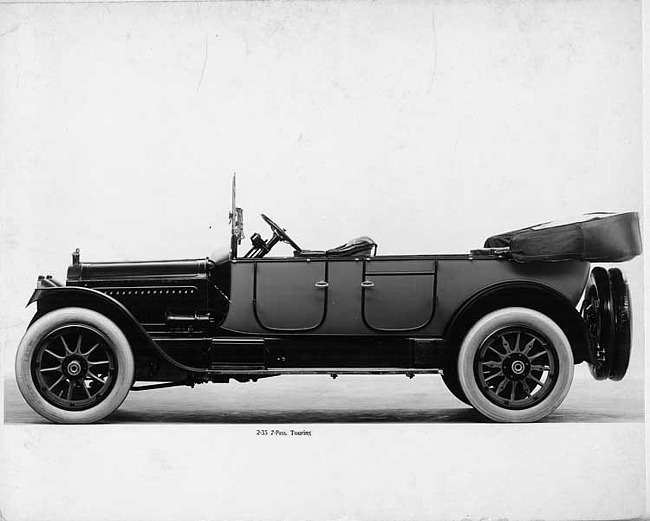 1917 Packard two-toned touring car, left side, top lowered