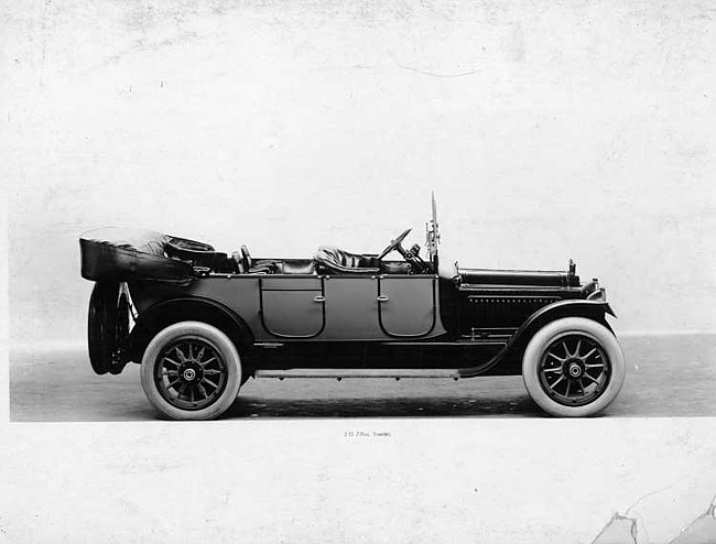 1917 Packard two-toned touring car, right side view, top lowered