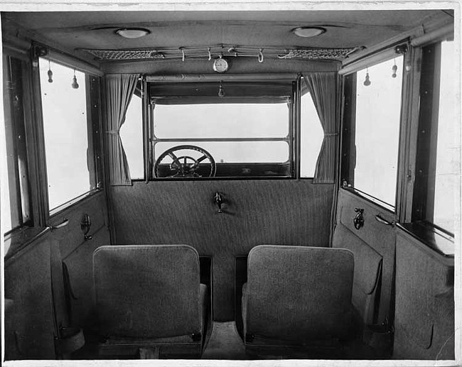 1917 Packard landaulet, rear interior, with folding forward auxiliary seats in place