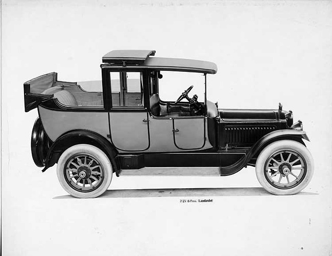 1917 Packard two-toned landaulet, back quarter collapsed, right elevation tilted up