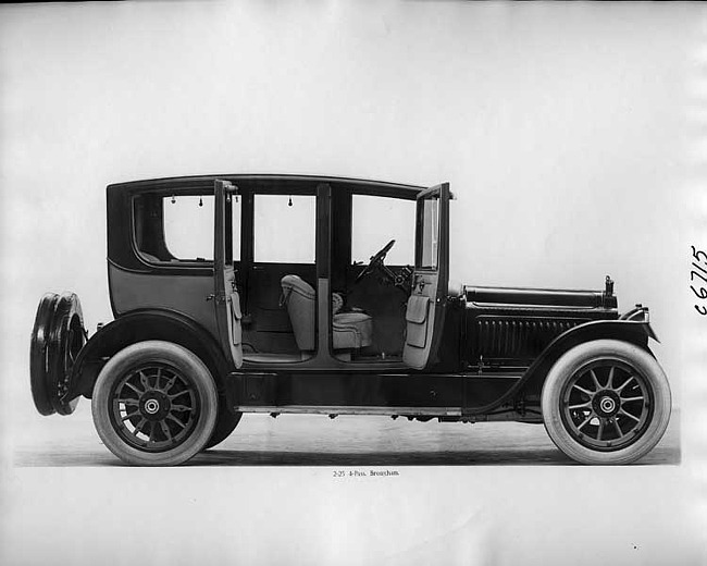 1917 Packard two-toned brougham, right side view, both side doors opened