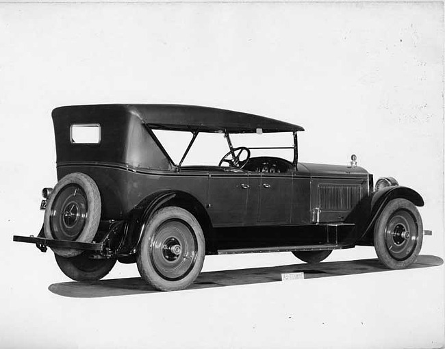 1924 Packard touring car, three-quarter left rear view, top raised