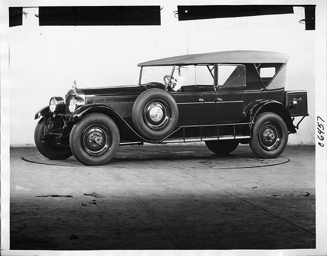 1925 Packard touring car, seven-eights left front view, top raised