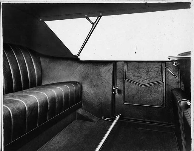 1925-1926 Packard touring car, view of rear interior, top raised