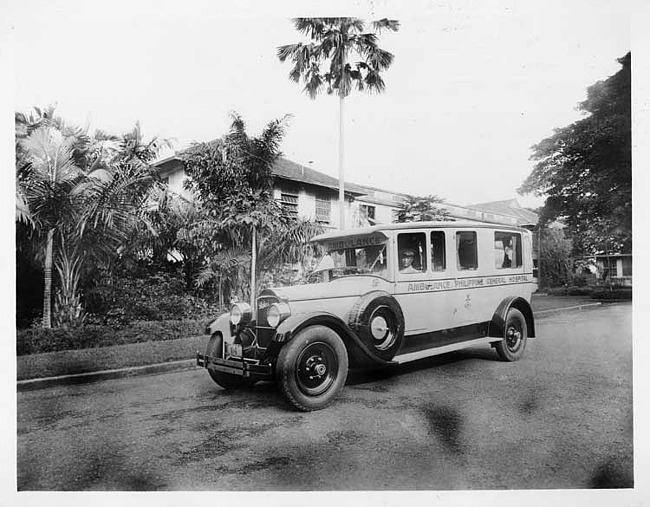 1927 Packard special ambulance parked on street