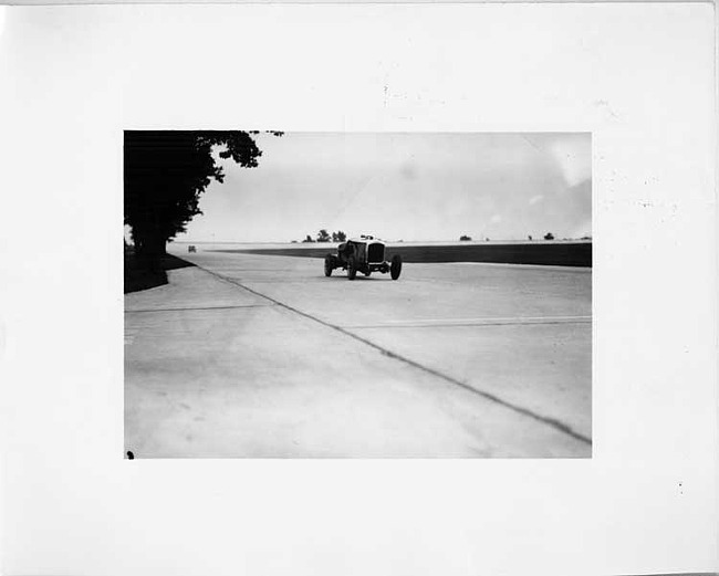 1928 Packard special speedster driving on track at the Packard Proving Grounds