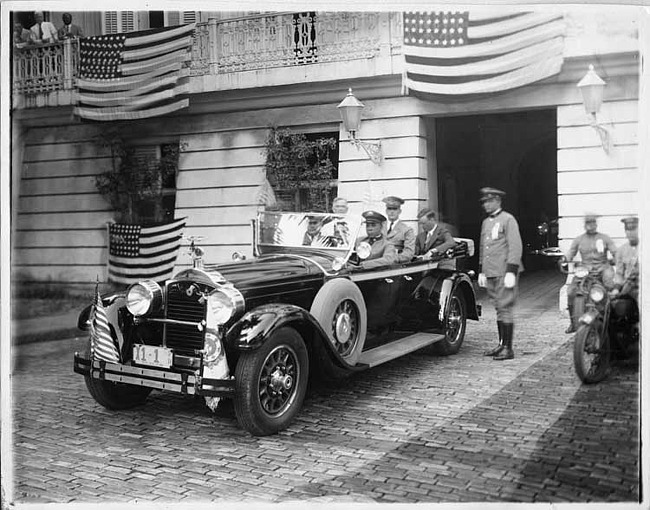 1928 Packard with Col. Charles Lindbergh on visit to Governor Towner of San Juan, Puerto Rico