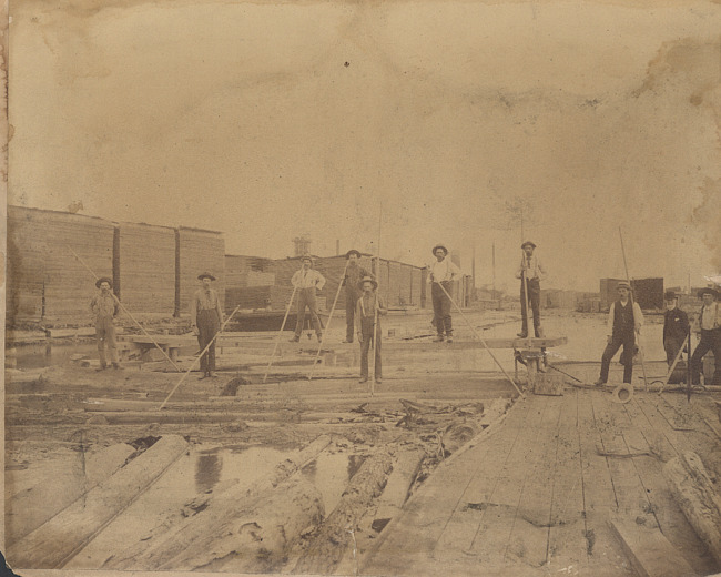 Log Men at Work at the Mouth of the Thunder Bay River