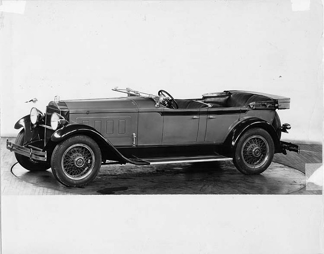 1929 Packard phaeton, three-quarter left front view, top folded