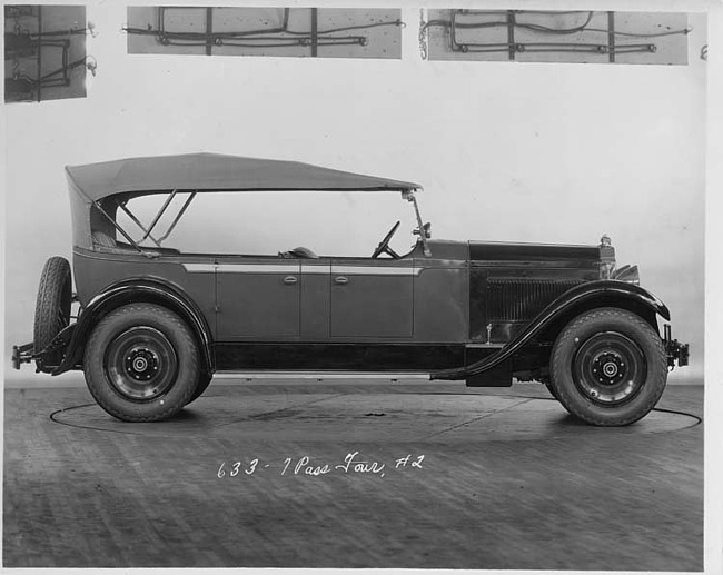 1929 Packard touring car, right side view, top raised