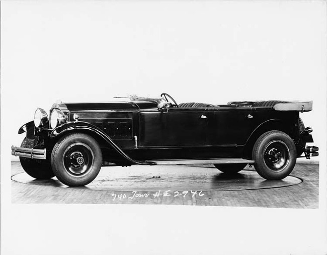 1930 Packard touring car, nine-tenths left side view, top folded