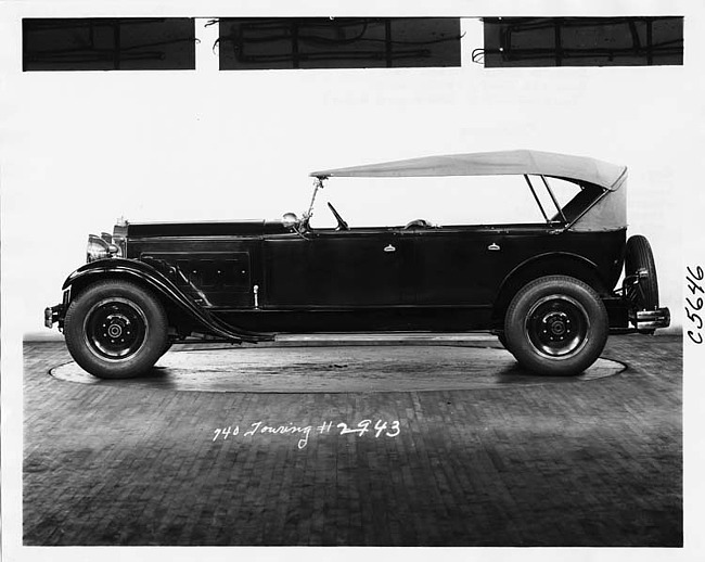 1930 Packard touring car, left side view, top raised