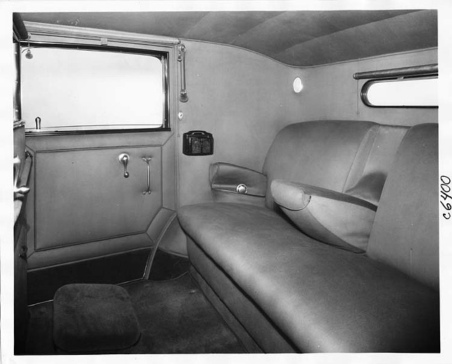 1931 Packard all weather sport cabriolet, view of rear interior through left side door