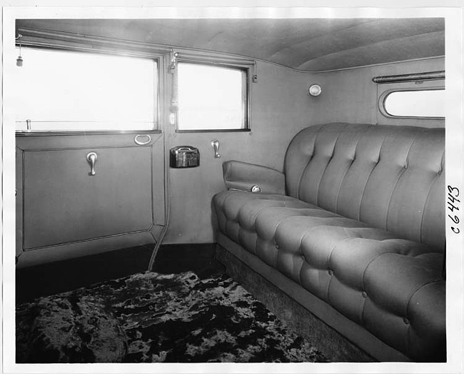 1931 Packard all weather town car, view of rear interior through left side door