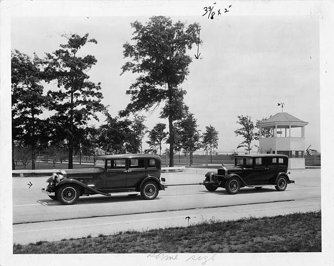 1932 Packard sedan towing test at Packard Proving Grounds