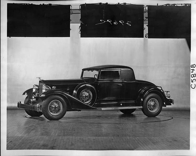 1933 Packard special stationary roof coupe, nine-tenths left side view