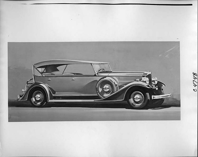 1933 Packard phaeton, nine-tenths right side view, top raised