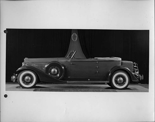 1933 Packard convertible victoria, left side view, top folded