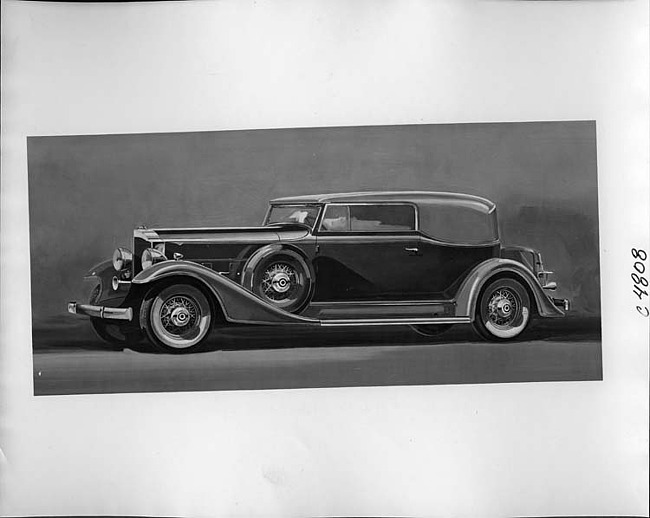 1933 Packard convertible victoria, nine-tenths left side view, top raised