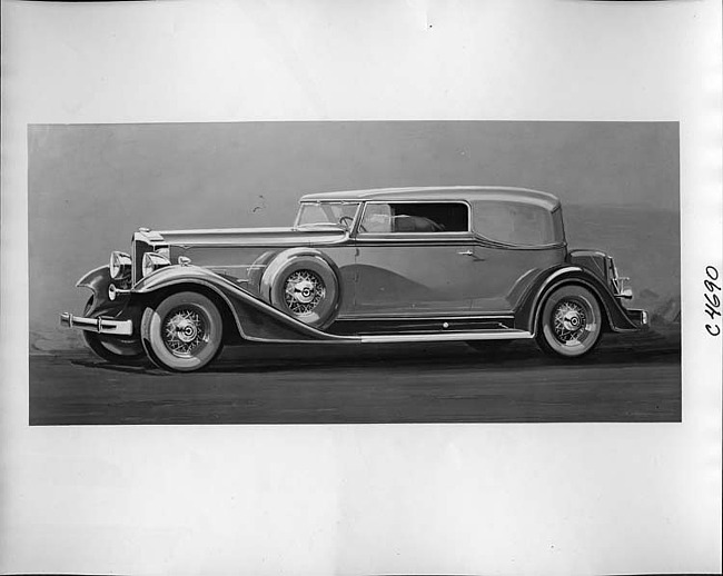 1933 Packard convertible victoria, nine-tenths left side view, top raised