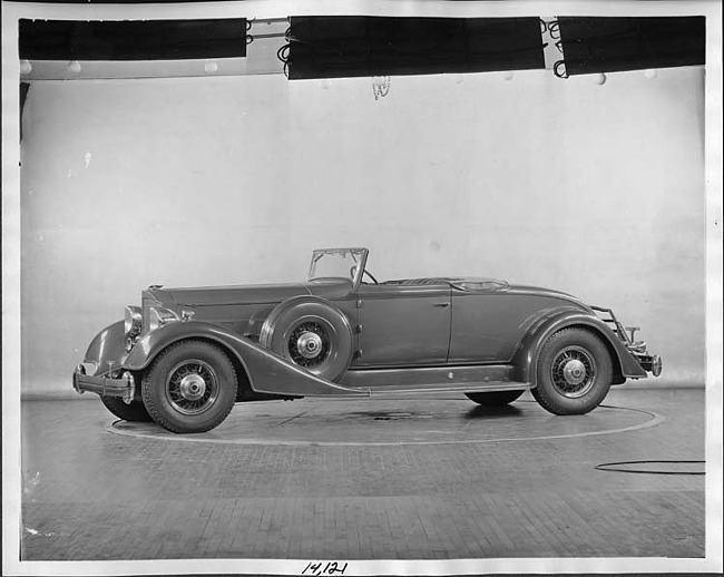 1934 Packard coupe roadster, nine-tenths left side view, top folded